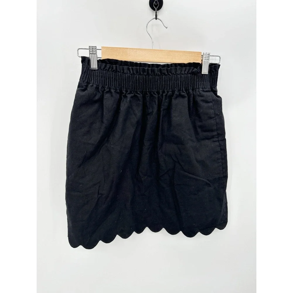 J.Crew Sidewalk Skirt‎ Womens 2 Black Scalloped Hem Mini Pull On Elastic Waist